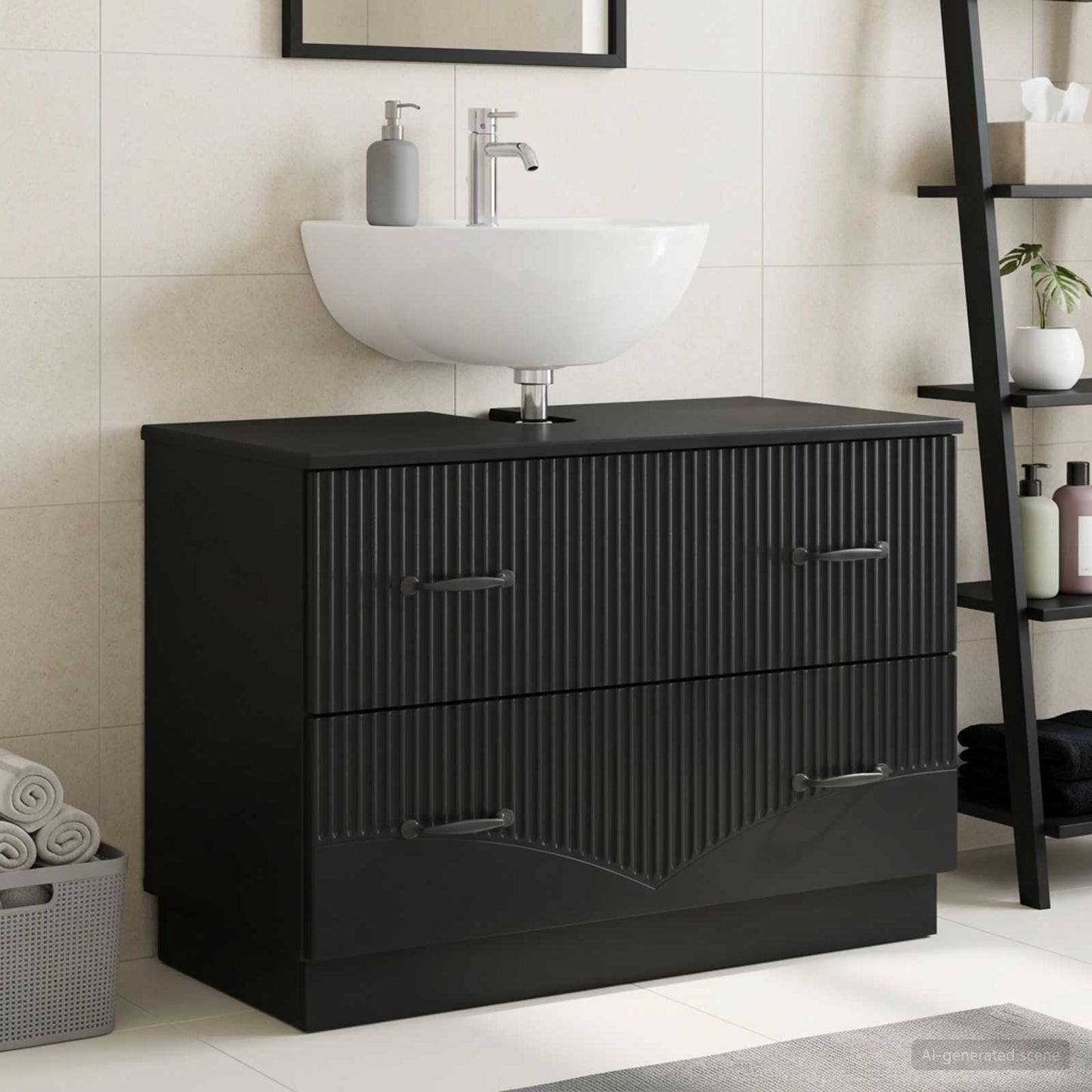 vidaXL Bathroom Sink Cabinet HOORN Black 82 x 41x 56 cm