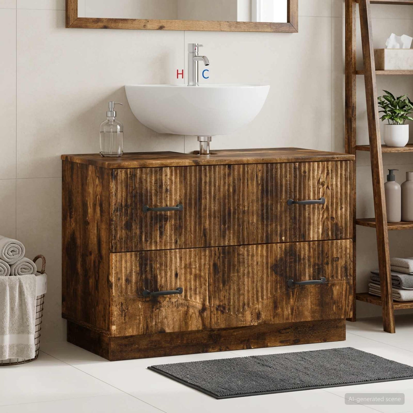 vidaXL Bathroom Sink Cabinet HOORN Smoked Oak 82 x 41x 56 cm