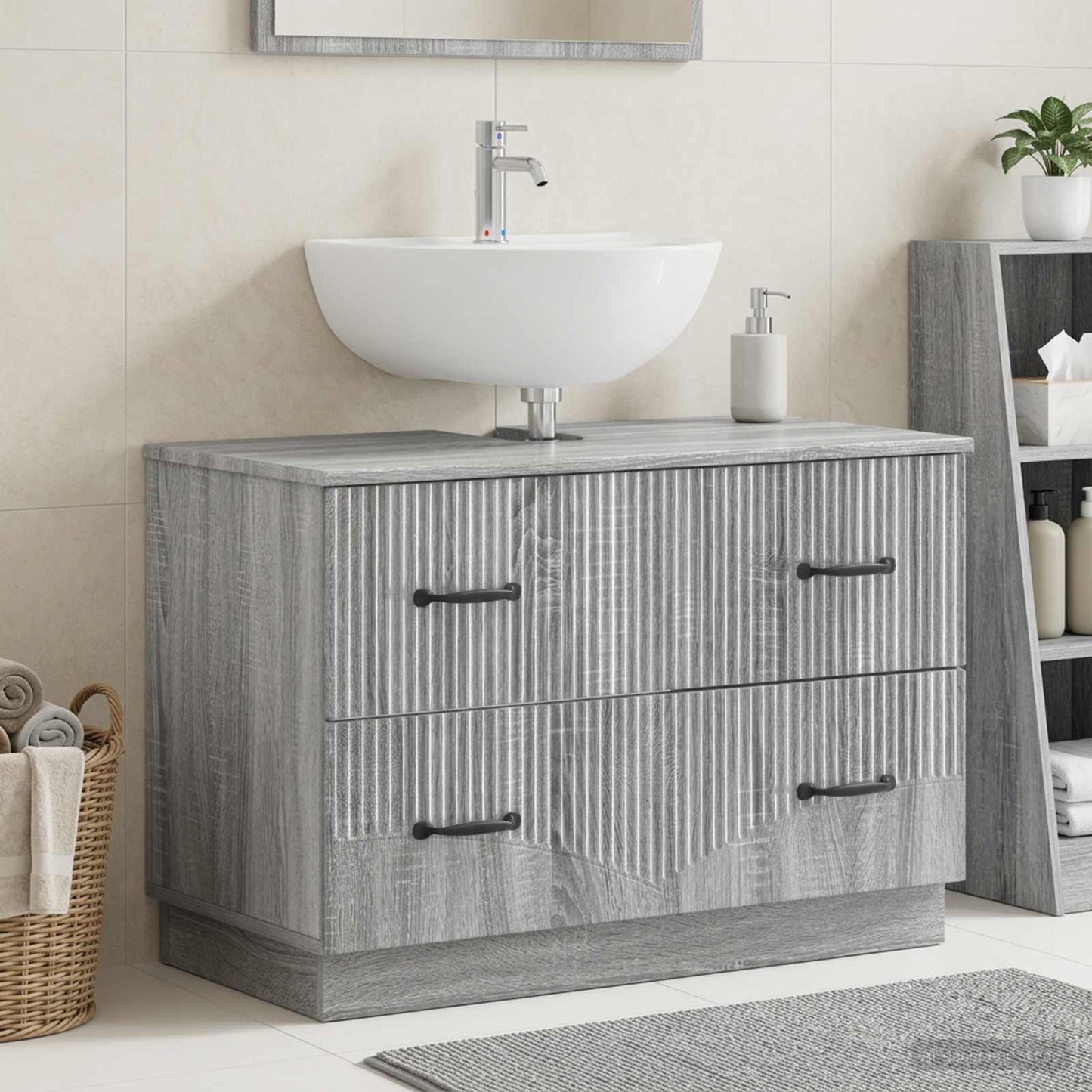 vidaXL Bathroom Sink Cabinet HOORN Grey Sonoma 82 x 41x 56 cm