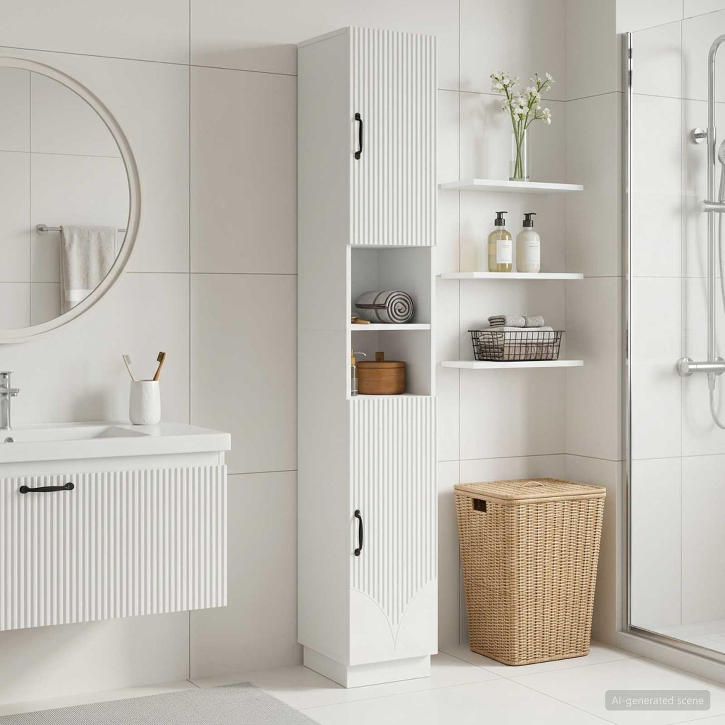 vidaXL Bathroom Cabinet with Open Shelf HOORN White 30 x 31 x 187 cm