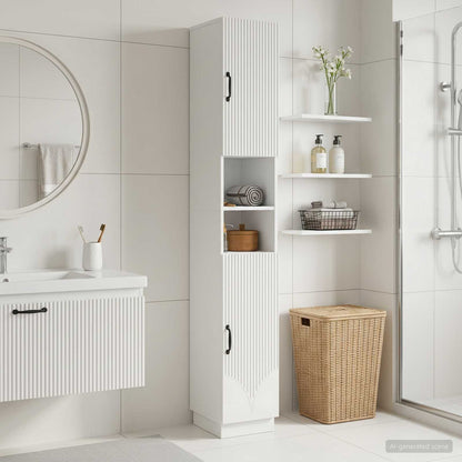 vidaXL Bathroom Cabinet with Open Shelf HOORN White 30 x 31 x 187 cm