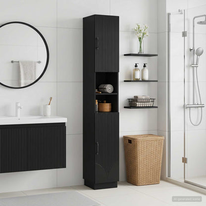 vidaXL Bathroom Cabinet with Open Shelf HOORN Black 30 x 31 x 187 cm