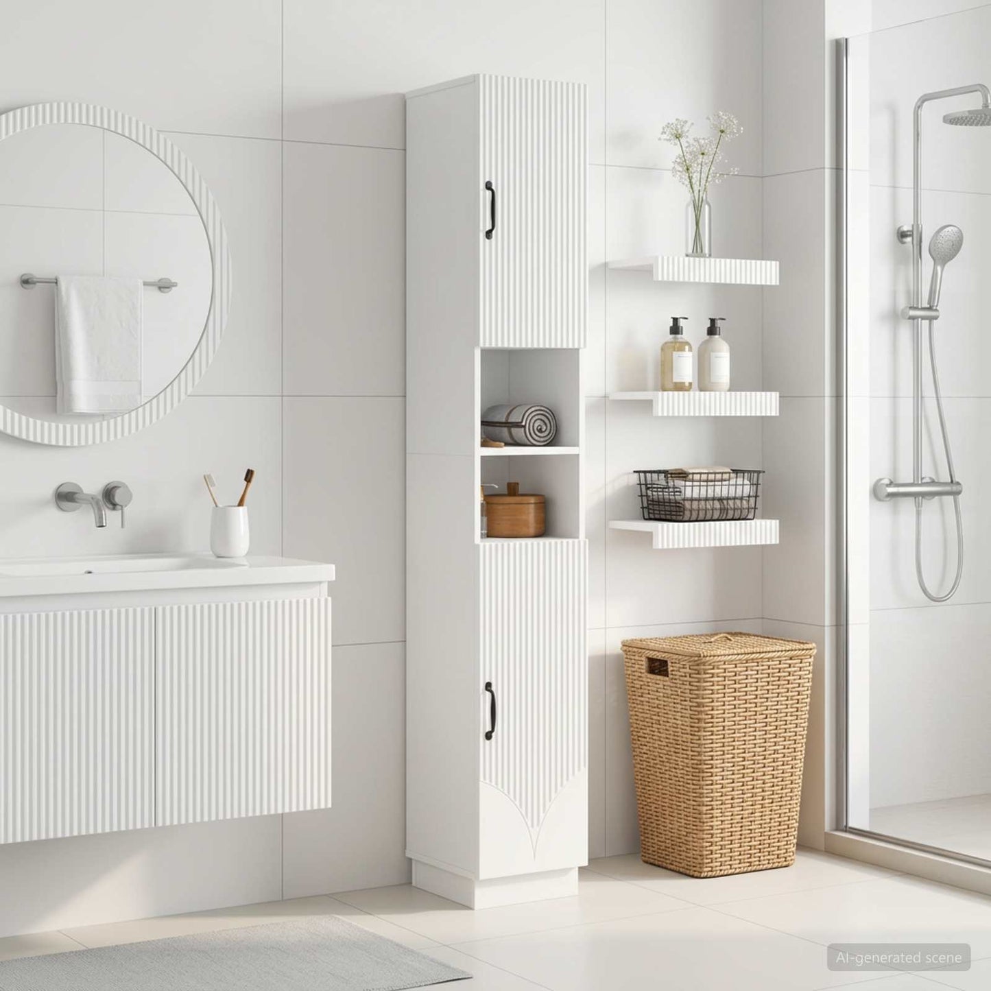 vidaXL Bathroom Cabinet with Open Shelf HOORN High Gloss White