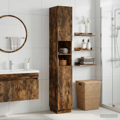 vidaXL Bathroom Cabinet with Open Shelf HOORN Smoked Oak