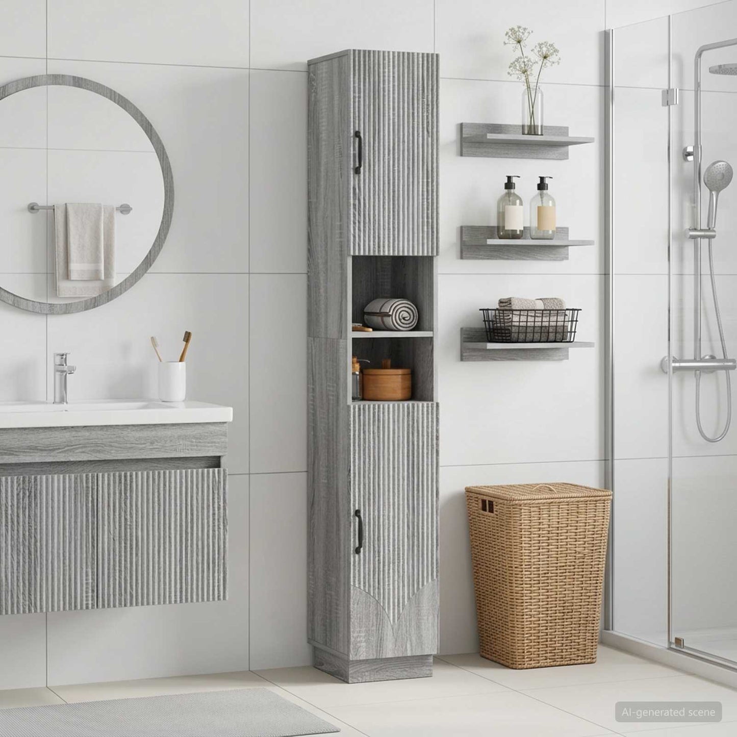 vidaXL Bathroom Cabinet with Open Shelf HOORN Grey Sonoma