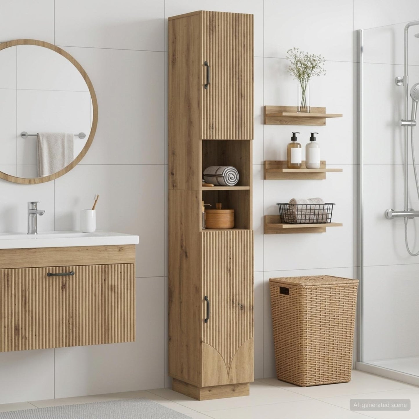 vidaXL Bathroom Cabinet with Open Shelf HOORN Artisan Oak