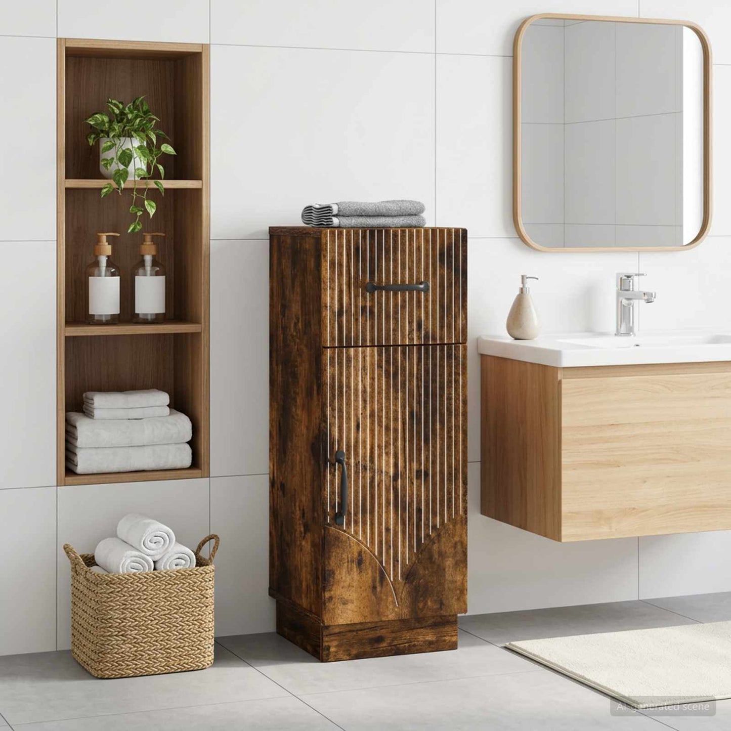 vidaXL Bathroom Storage Cainet HOORN Smoked Oak 30 x 31 x 77 cm