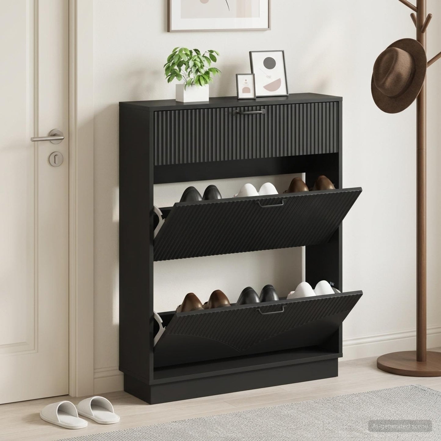vidaXL Shoe Cabinet HOORN 78 x 24 x 100 cm Engineered Wood Black