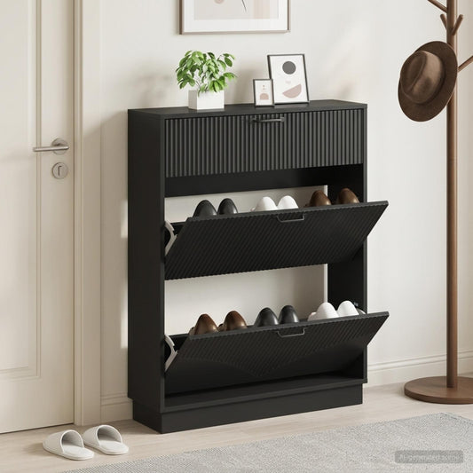 vidaXL Shoe Cabinet HOORN 78 x 24 x 100 cm Engineered Wood Black