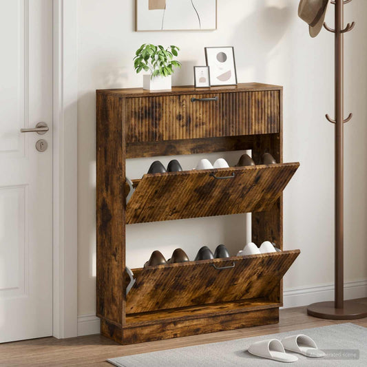 vidaXL Shoe Cabinet HOORN 78 x 24 x 100 cm Engineered Wood Smoked Oak