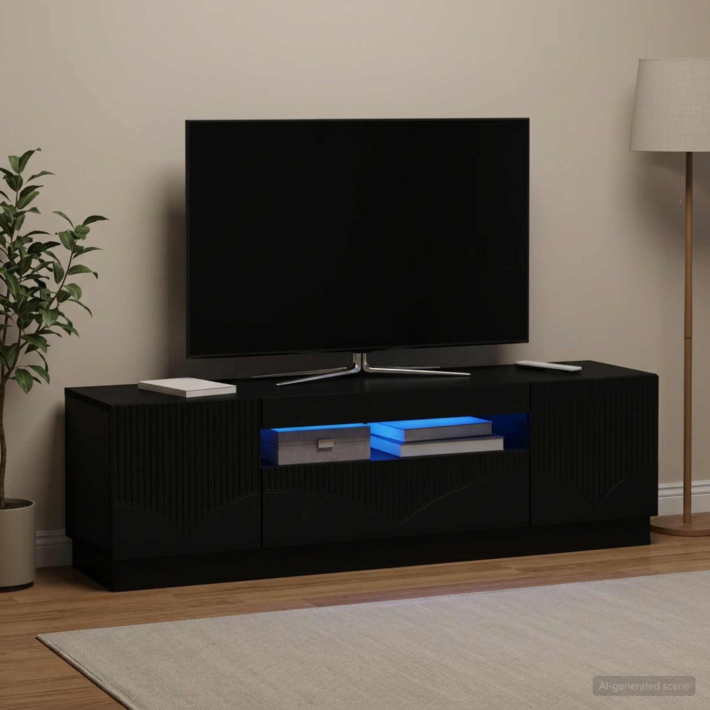 vidaXL LED TV Cabinet Black Engineered Wood