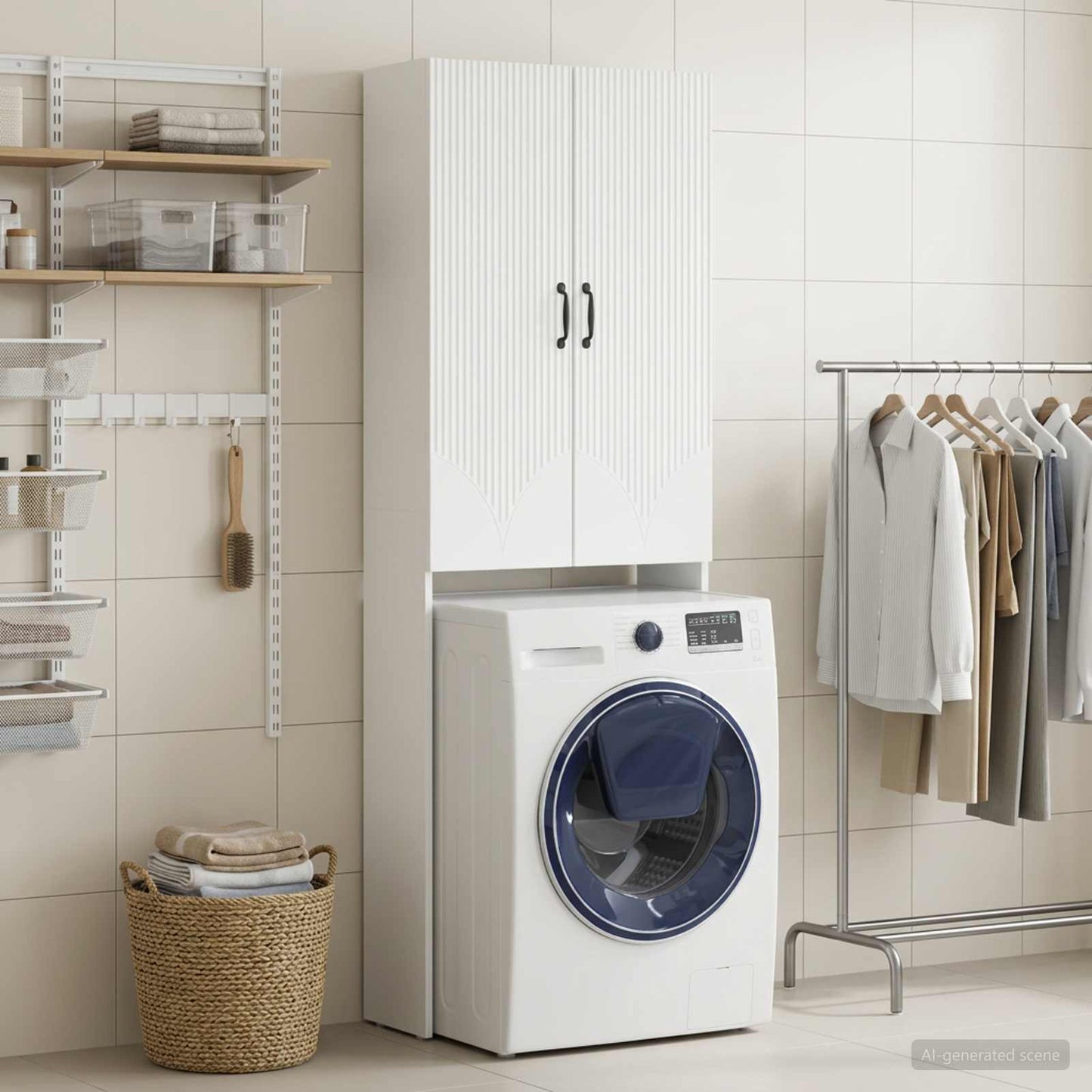 vidaXL Toilet Cabinet HOORN White 66 x 25.5 x 190 cm Engineered Wood