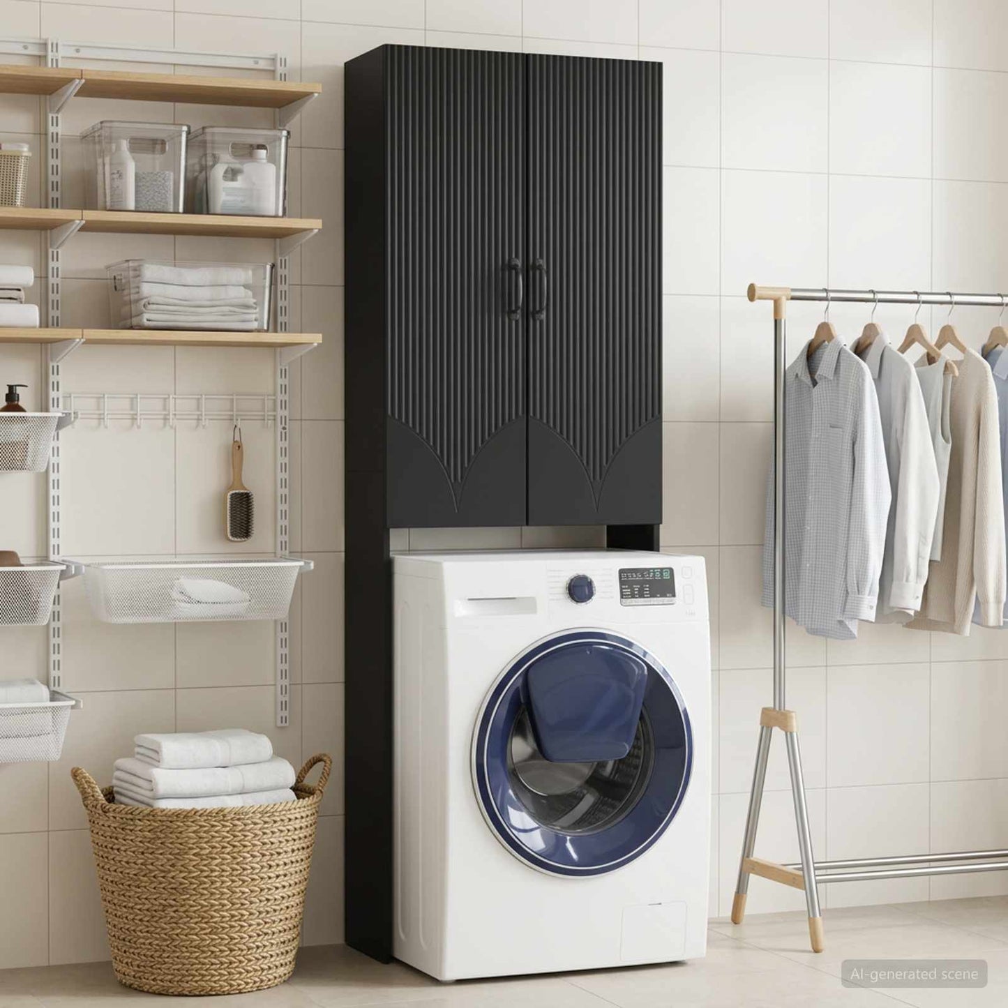 vidaXL Toilet Cabinet HOORN Black 66 x 25.5 x 190 cm Engineered Wood