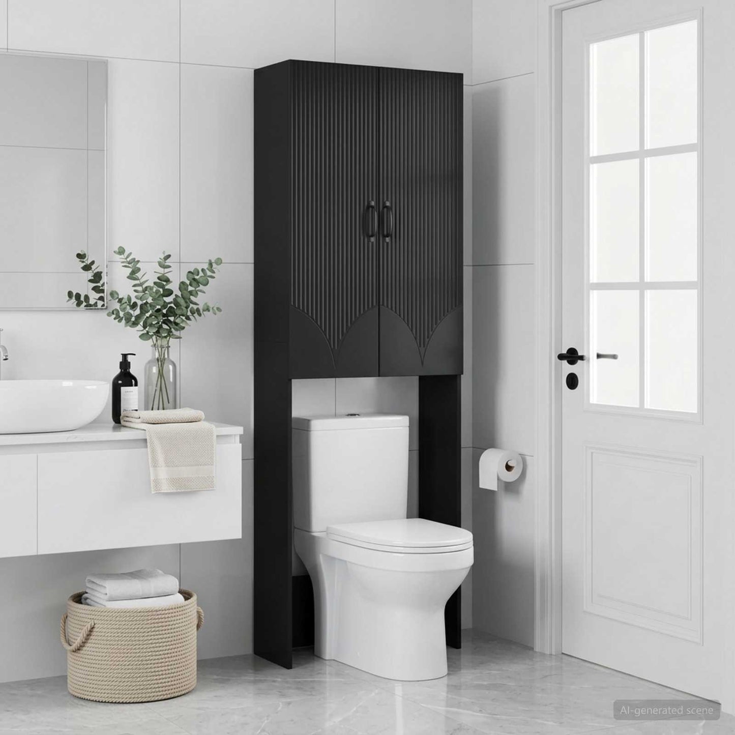 vidaXL Toilet Cabinet HOORN Black 66 x 25.5 x 190 cm Engineered Wood