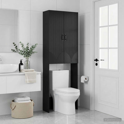 vidaXL Toilet Cabinet HOORN Black 66 x 25.5 x 190 cm Engineered Wood