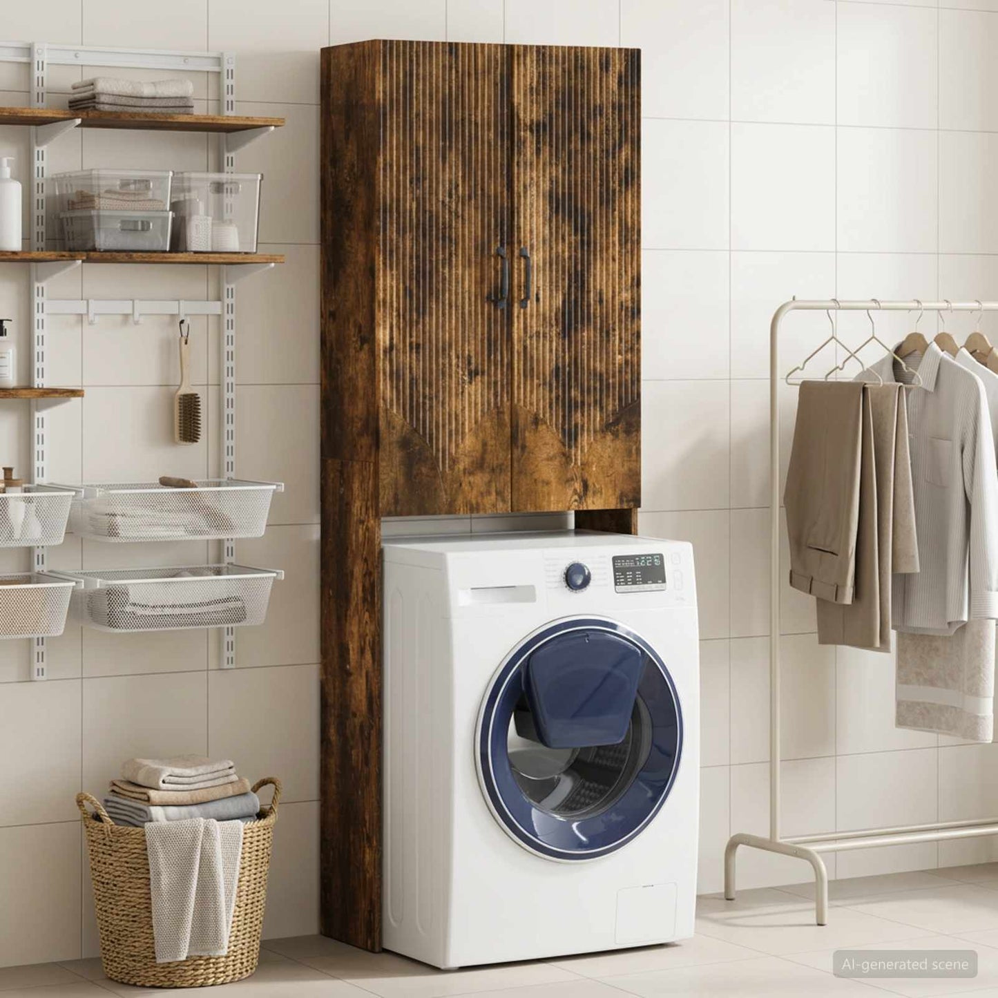 vidaXL Toilet Cabinet HOORN Smoked Oak 66 x 25.5 x 190 cm