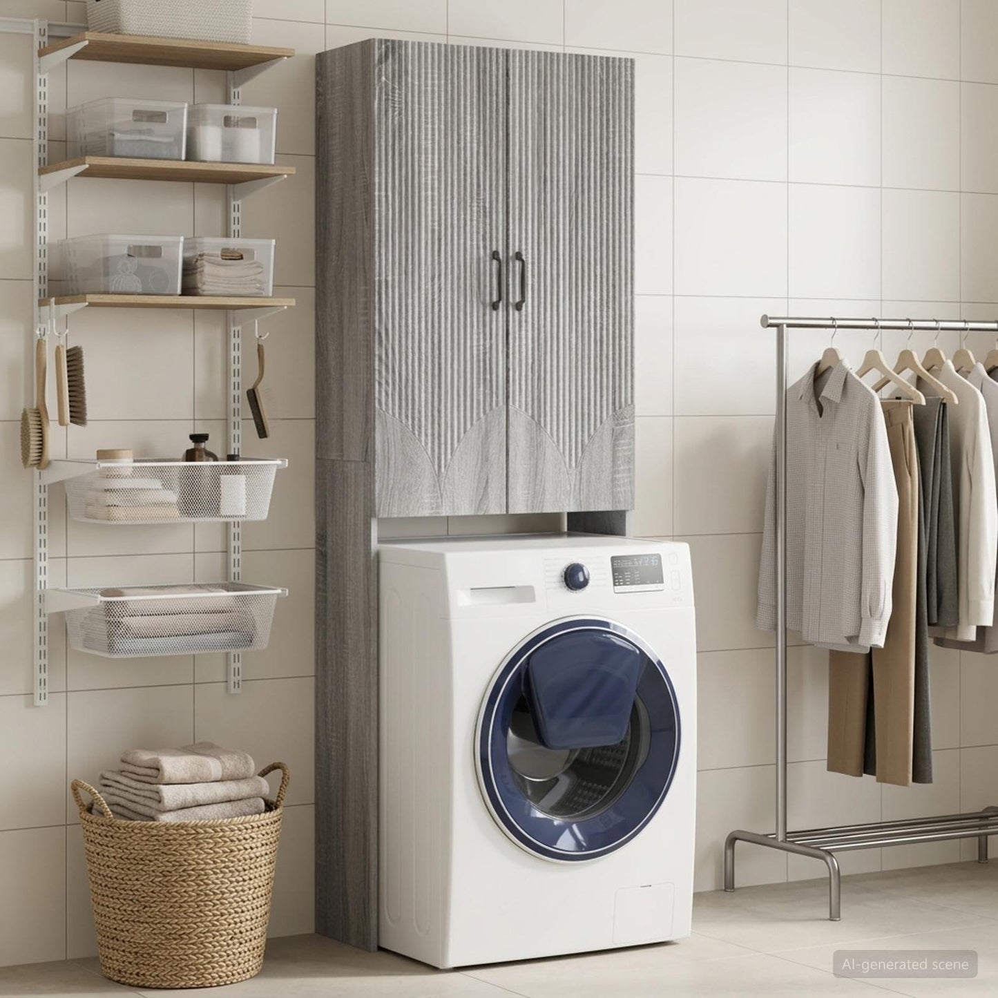 vidaXL Toilet Cabinet HOORN Grey Sonoma 66 x 25.5 x 190 cm