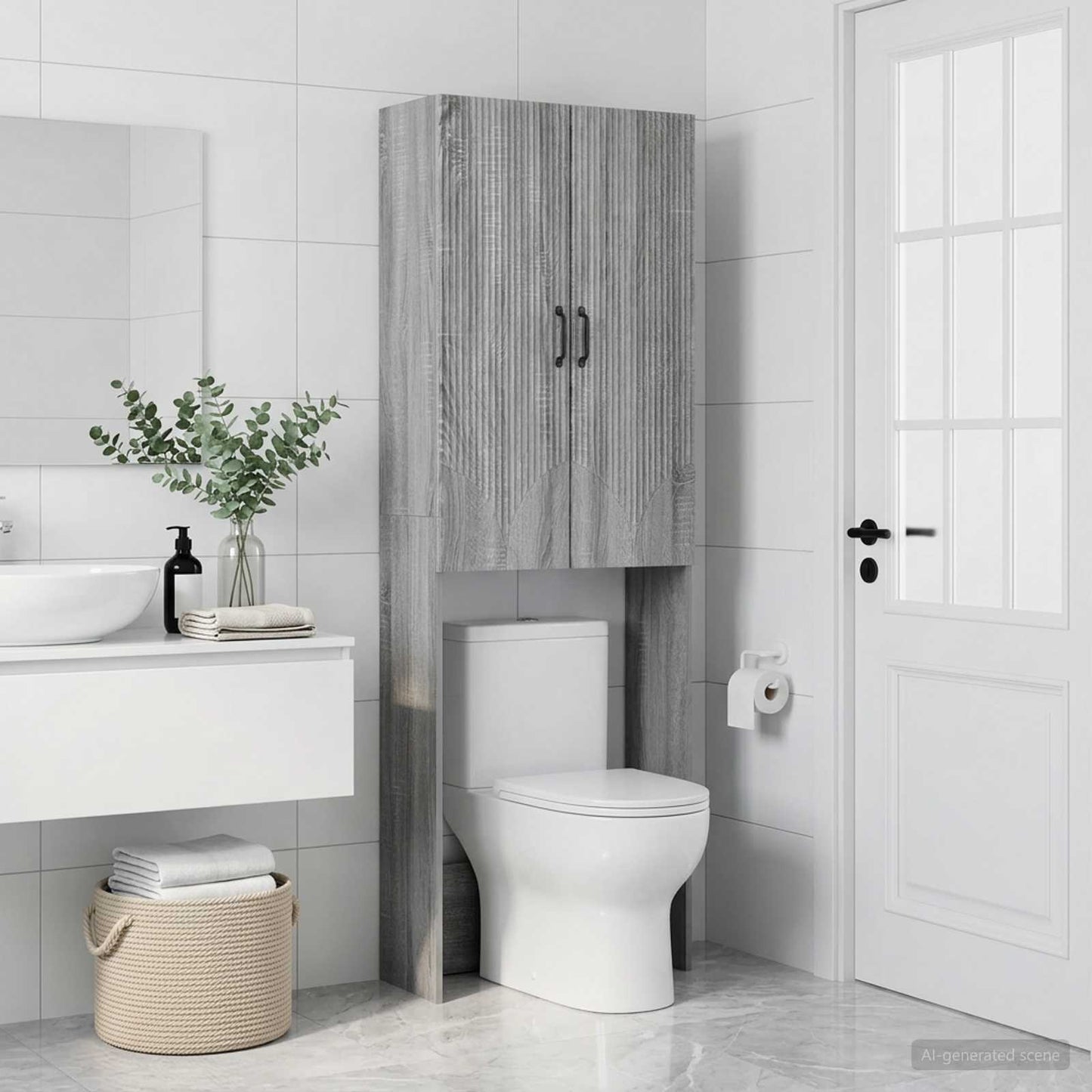 vidaXL Toilet Cabinet HOORN Grey Sonoma 66 x 25.5 x 190 cm