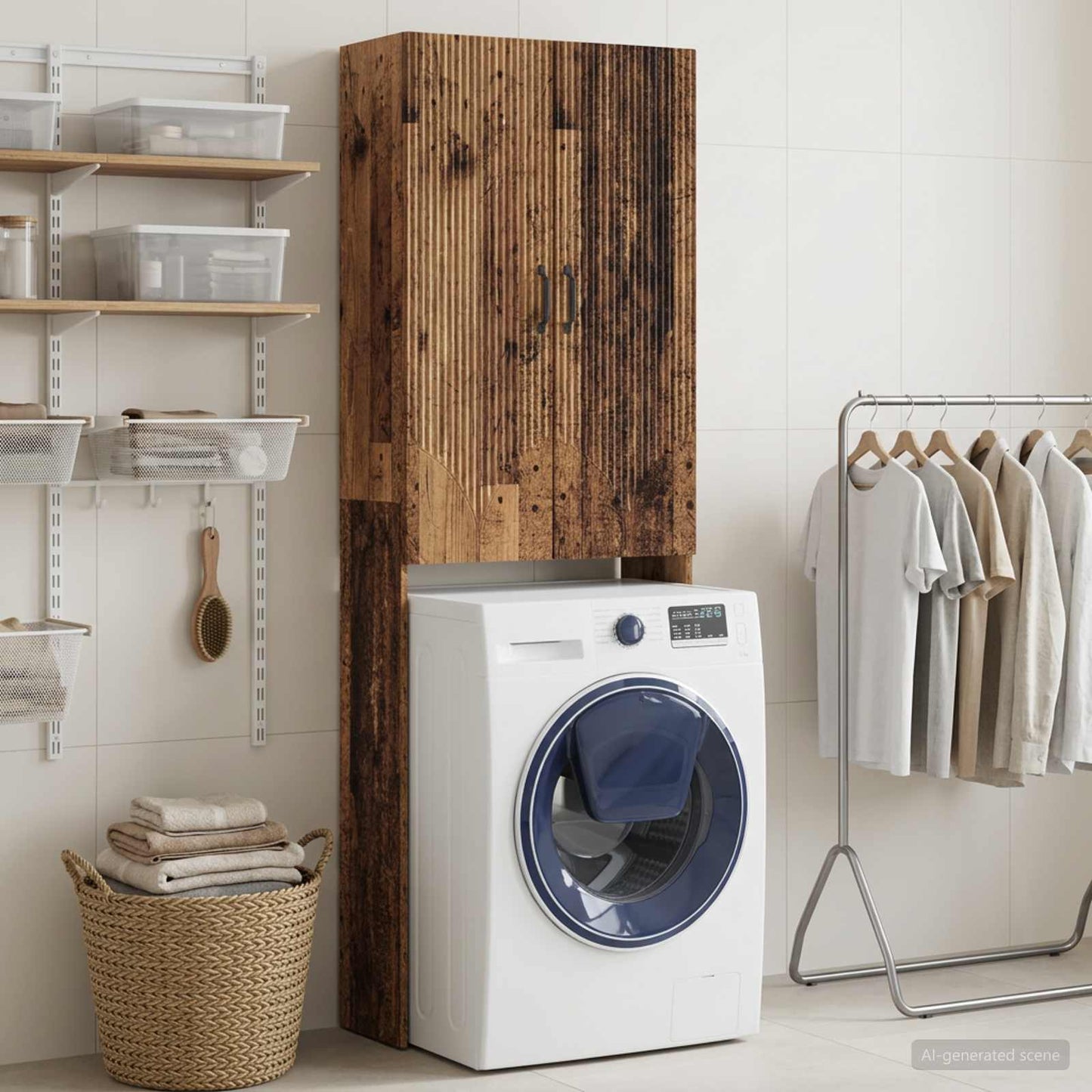 vidaXL Toilet Cabinet HOORN Old Wood 66 x 25.5 x 190 cm