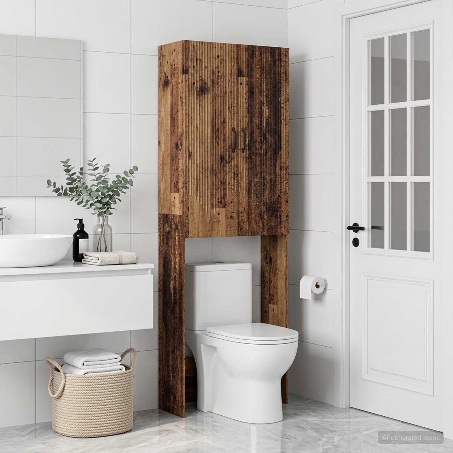 vidaXL Toilet Cabinet HOORN Old Wood 66 x 25.5 x 190 cm