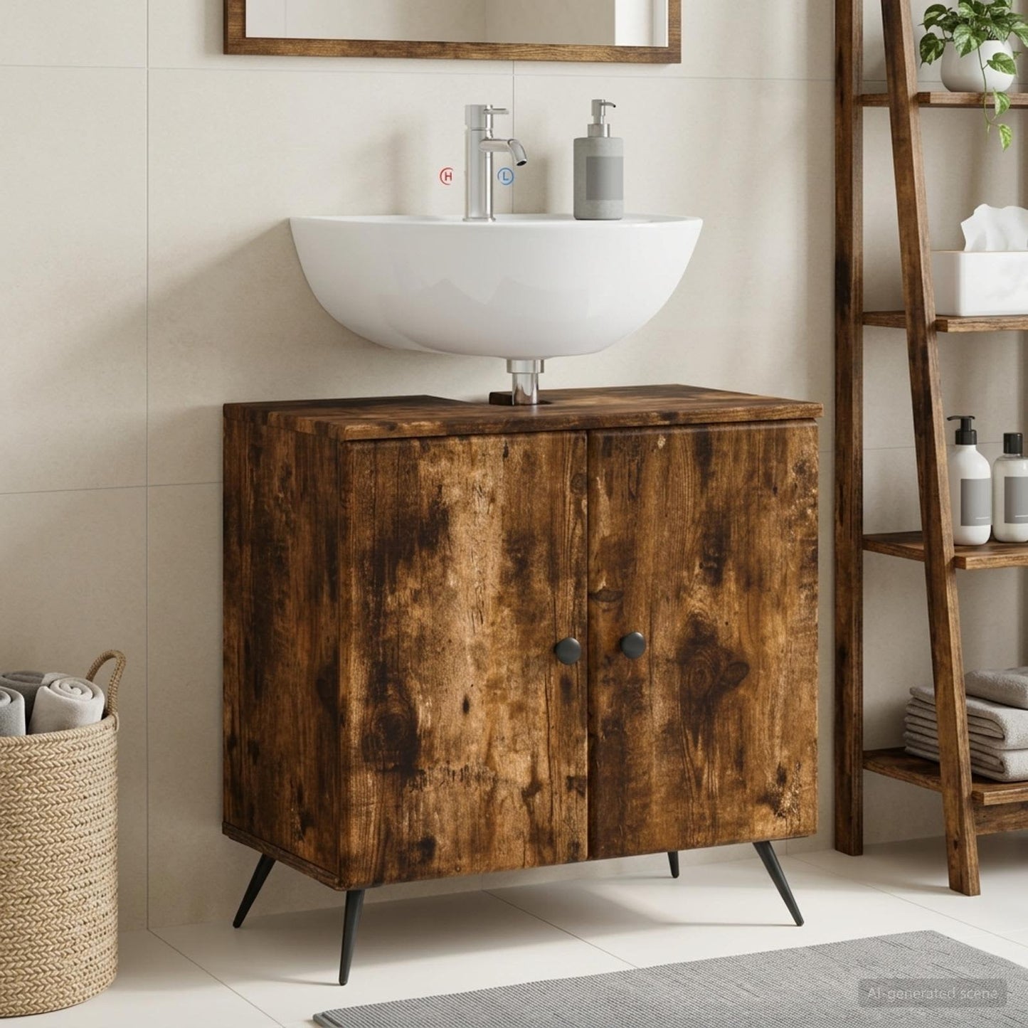 vidaXL Bathroom Sink Cabinet BREDA Smoked Oak 59.5 x 31.5x 59 cm