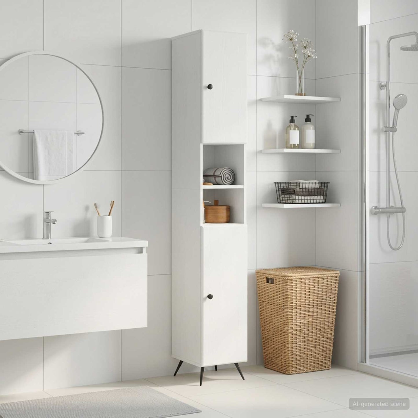 vidaXL Bathroom Cabinet with Open Shelf BREDA White 30 x 31 x 190 cm