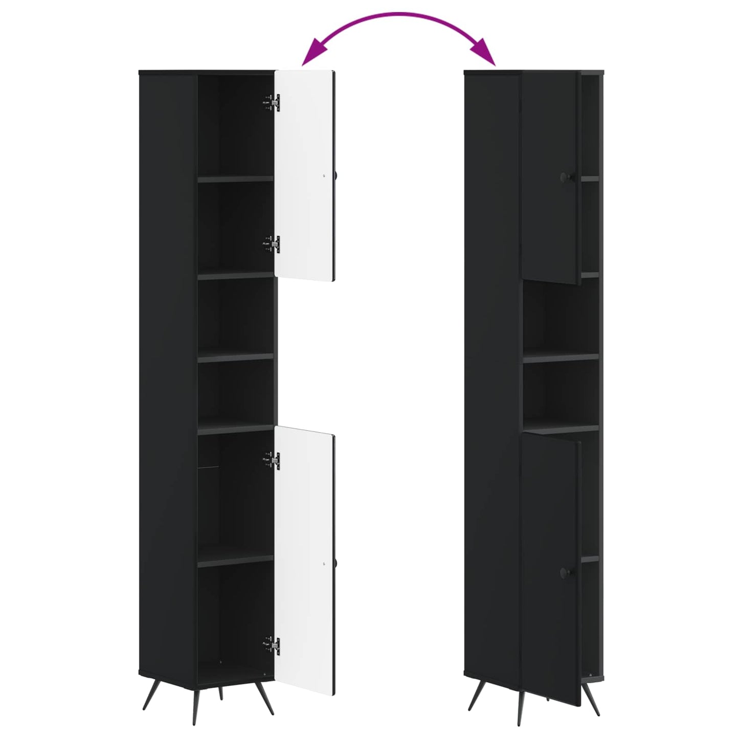 vidaXL Bathroom Cabinet with Open Shelf BREDA Black 30 x 31 x 190 cm
