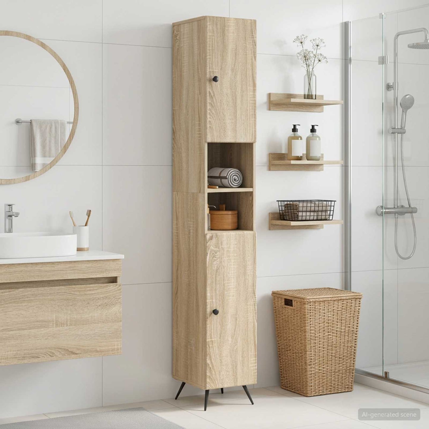 vidaXL Bathroom Cabinet with Open Shelf BREDA Sonoma Oak