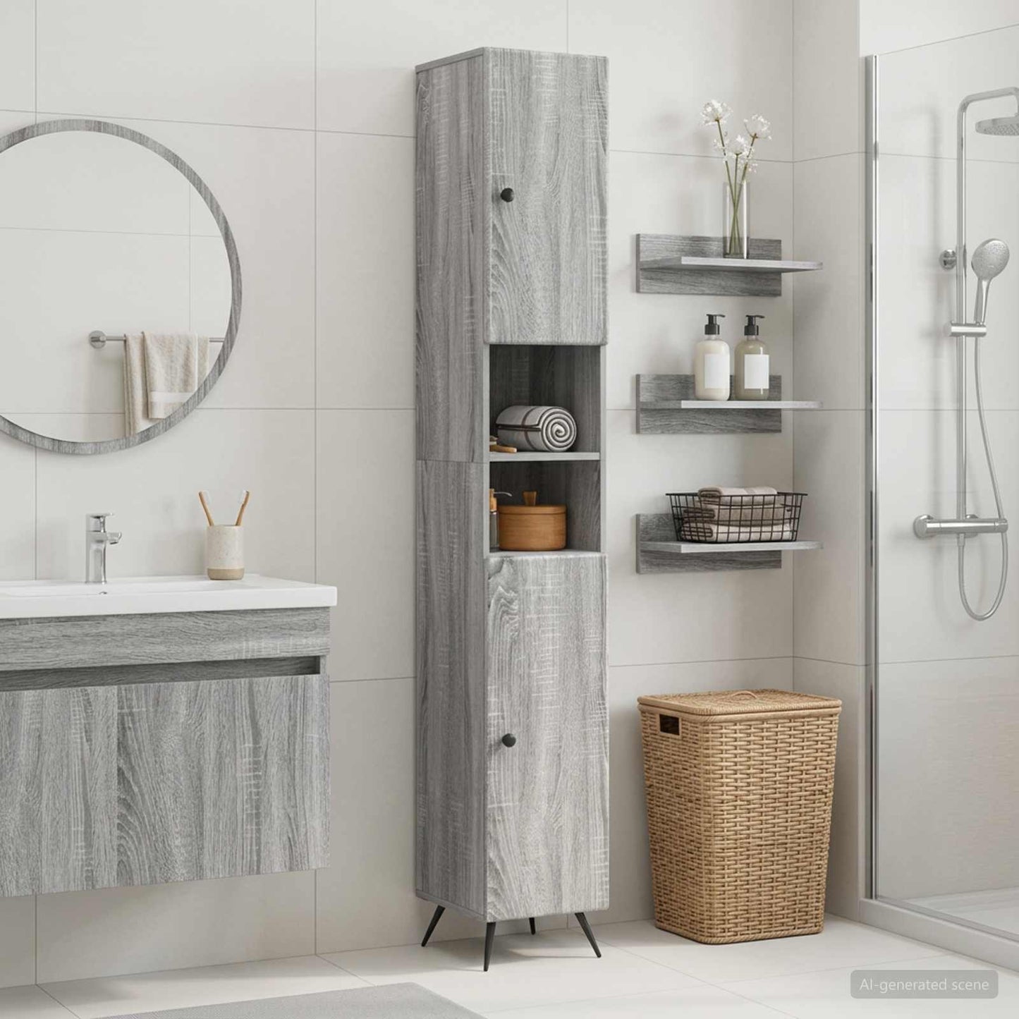 vidaXL Bathroom Cabinet with Open Shelf BREDA Grey Sonoma