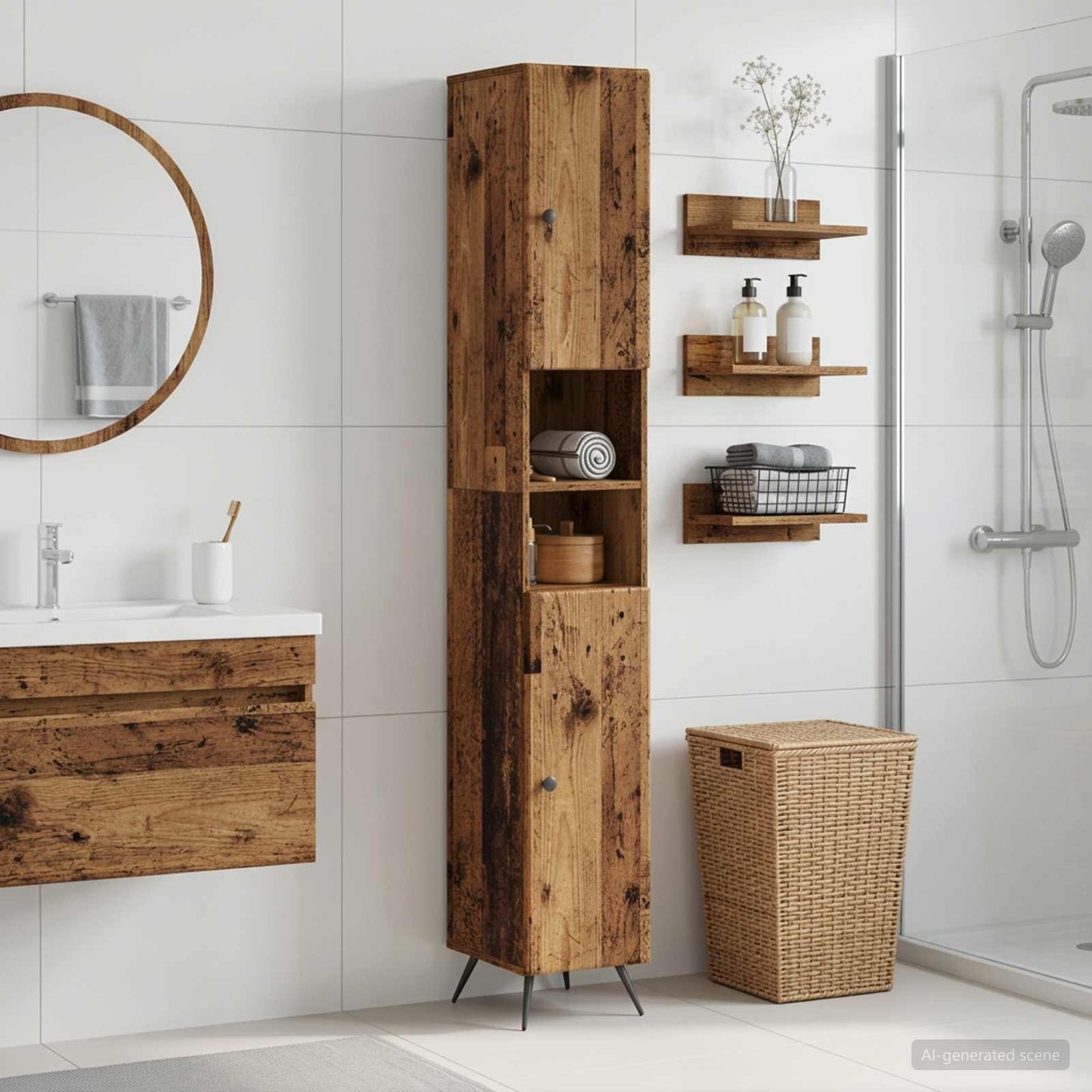 vidaXL Bathroom Cabinet with Open Shelf BREDA Old Wood
