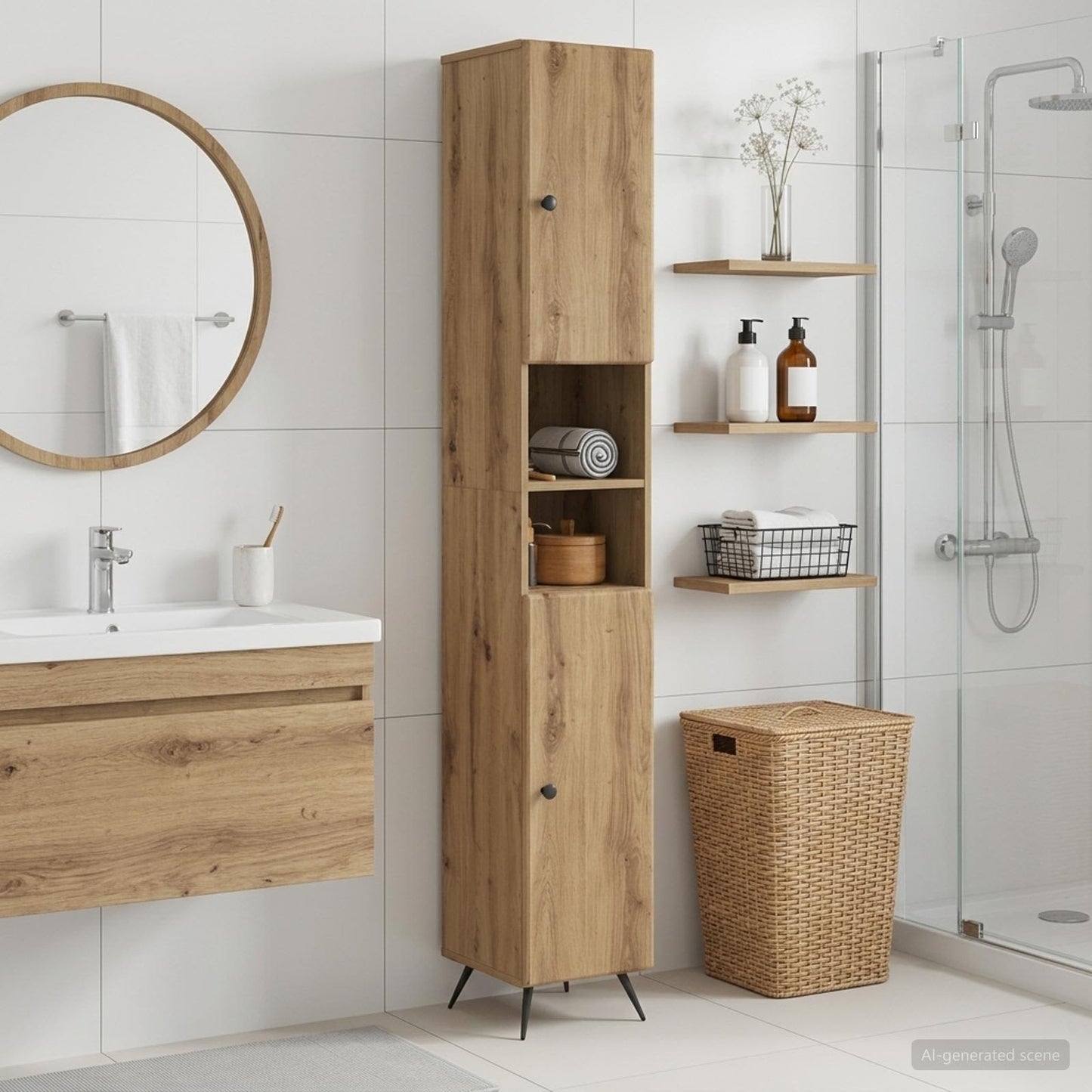 vidaXL Bathroom Cabinet with Open Shelf BREDA Artisan Oak