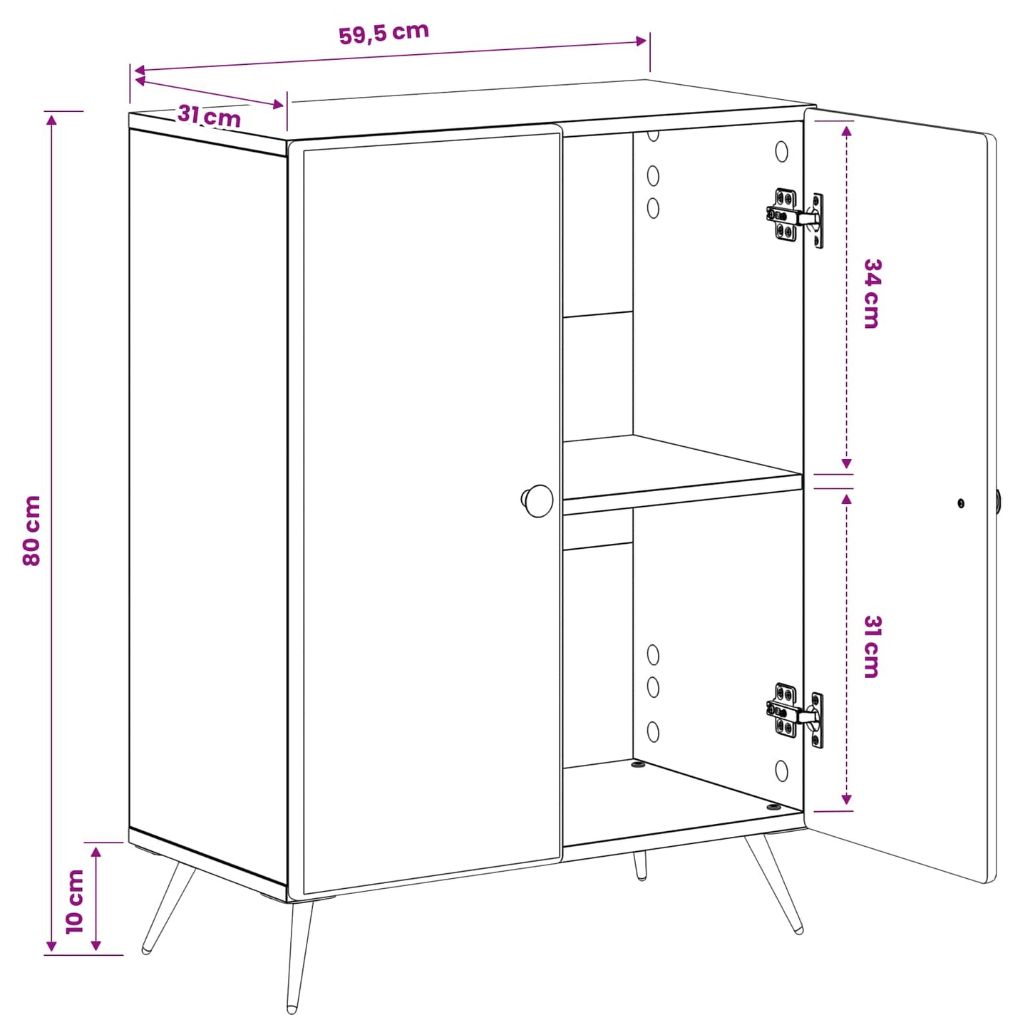 vidaXL Bathroom Storage Cainet BREDA White 59.5 x 31 x 80 cm