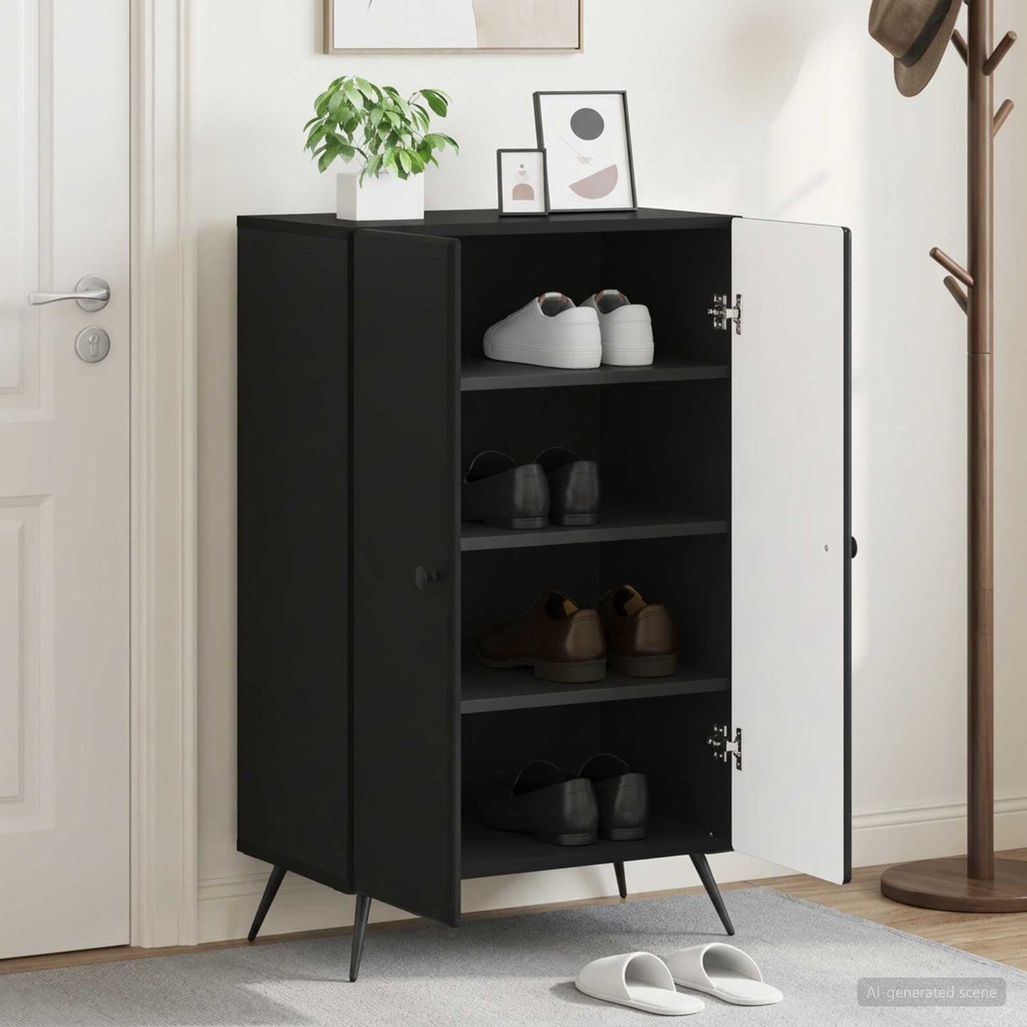 vidaXL Shoe Cabinet BREDA 59.5 x 39.5 x 90 cm Engineered Wood Black
