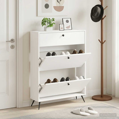 vidaXL Shoe Cabinet BREDA 78 x 24 x 103 cm Engineered Wood White