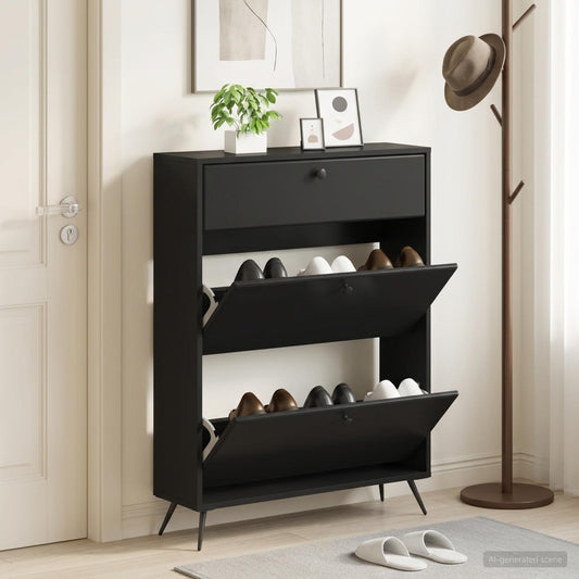 vidaXL Shoe Cabinet BREDA 78 x 24 x 103 cm Engineered Wood Black