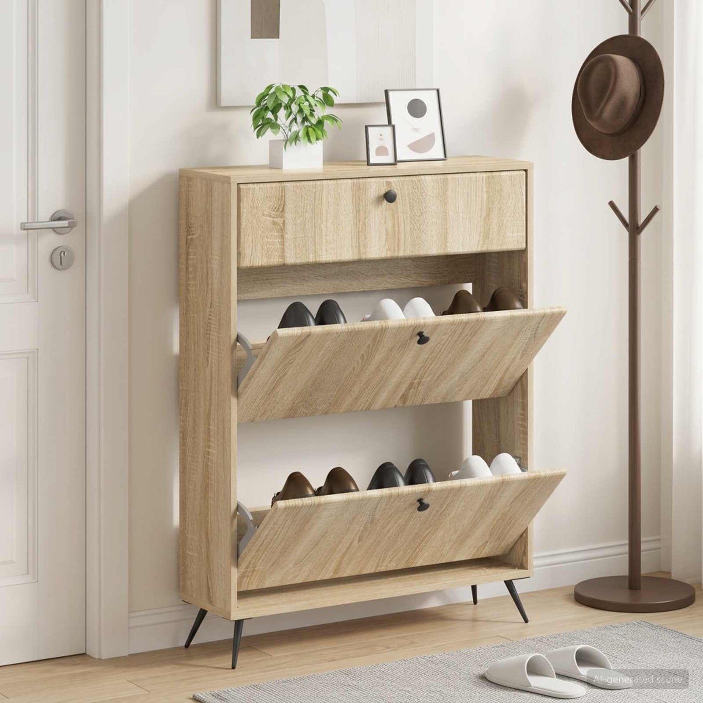 vidaXL Shoe Cabinet BREDA 78 x 24 x 103 cm Engineered Wood Sonoma Oak