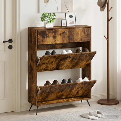 vidaXL Shoe Cabinet BREDA 78 x 24 x 103 cm Engineered Wood Smoked Oak