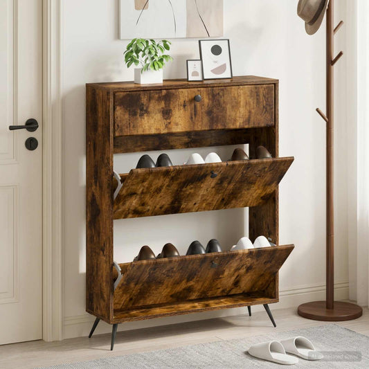 vidaXL Shoe Cabinet BREDA 78 x 24 x 103 cm Engineered Wood Smoked Oak