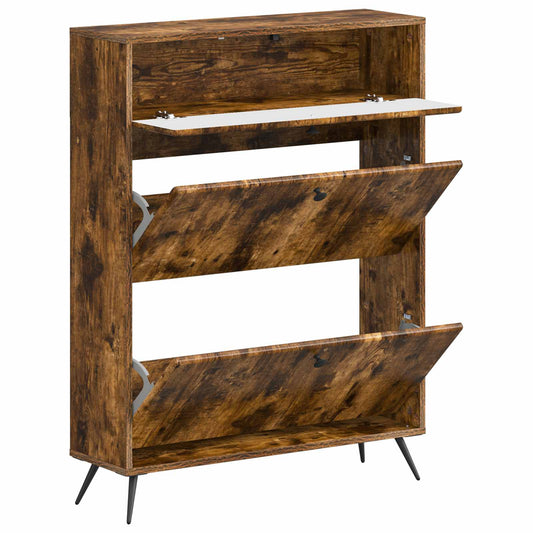 vidaXL Shoe Cabinet BREDA 78 x 24 x 103 cm Engineered Wood Smoked Oak
