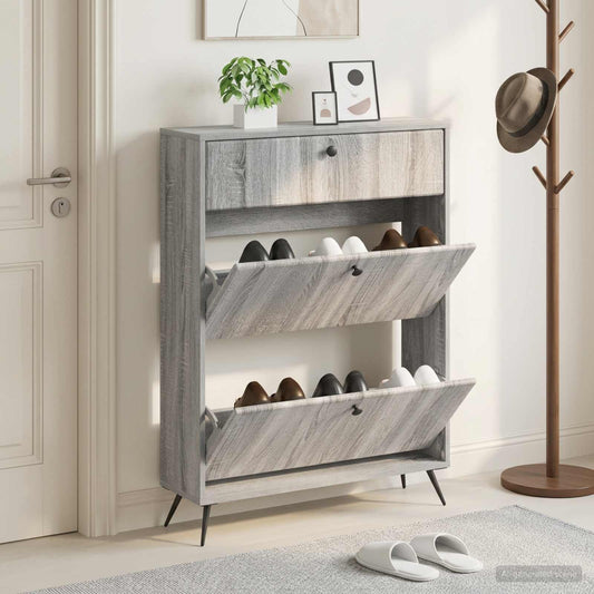 vidaXL Shoe Cabinet BREDA 78 x 24 x 103 cm Engineered Wood Grey Sonoma