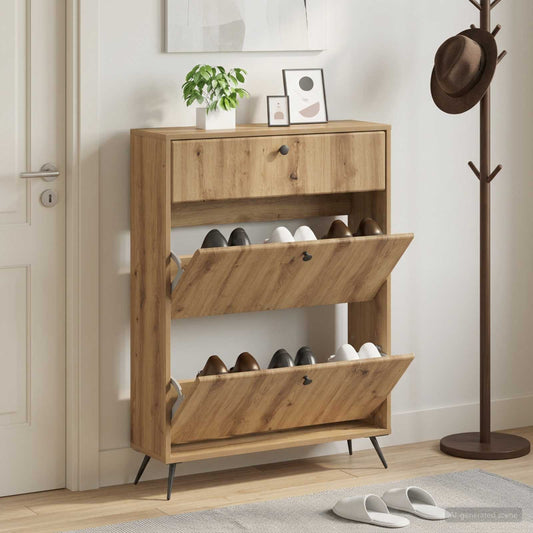 vidaXL Shoe Cabinet BREDA 78 x 24 x 103 cm Engineered Wood Artisan Oak