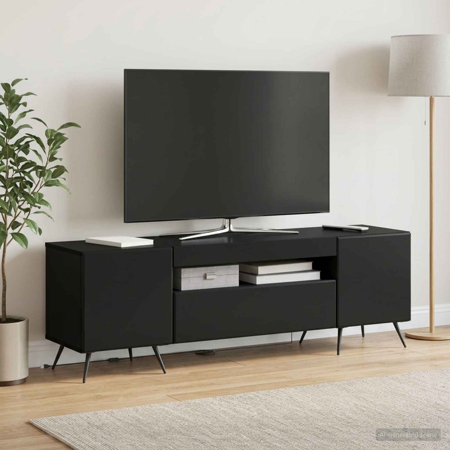 vidaXL LED TV Cabinet Black Engineered Wood