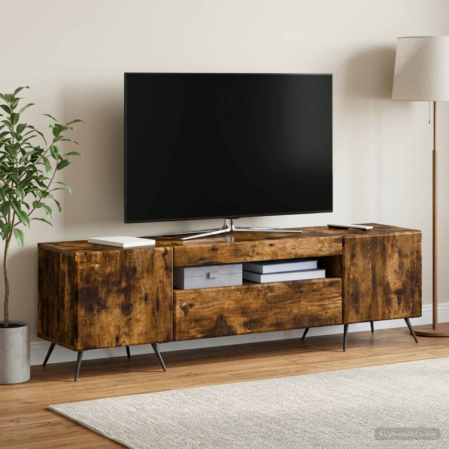 vidaXL LED TV Cabinet Smoked Oak Engineered Wood