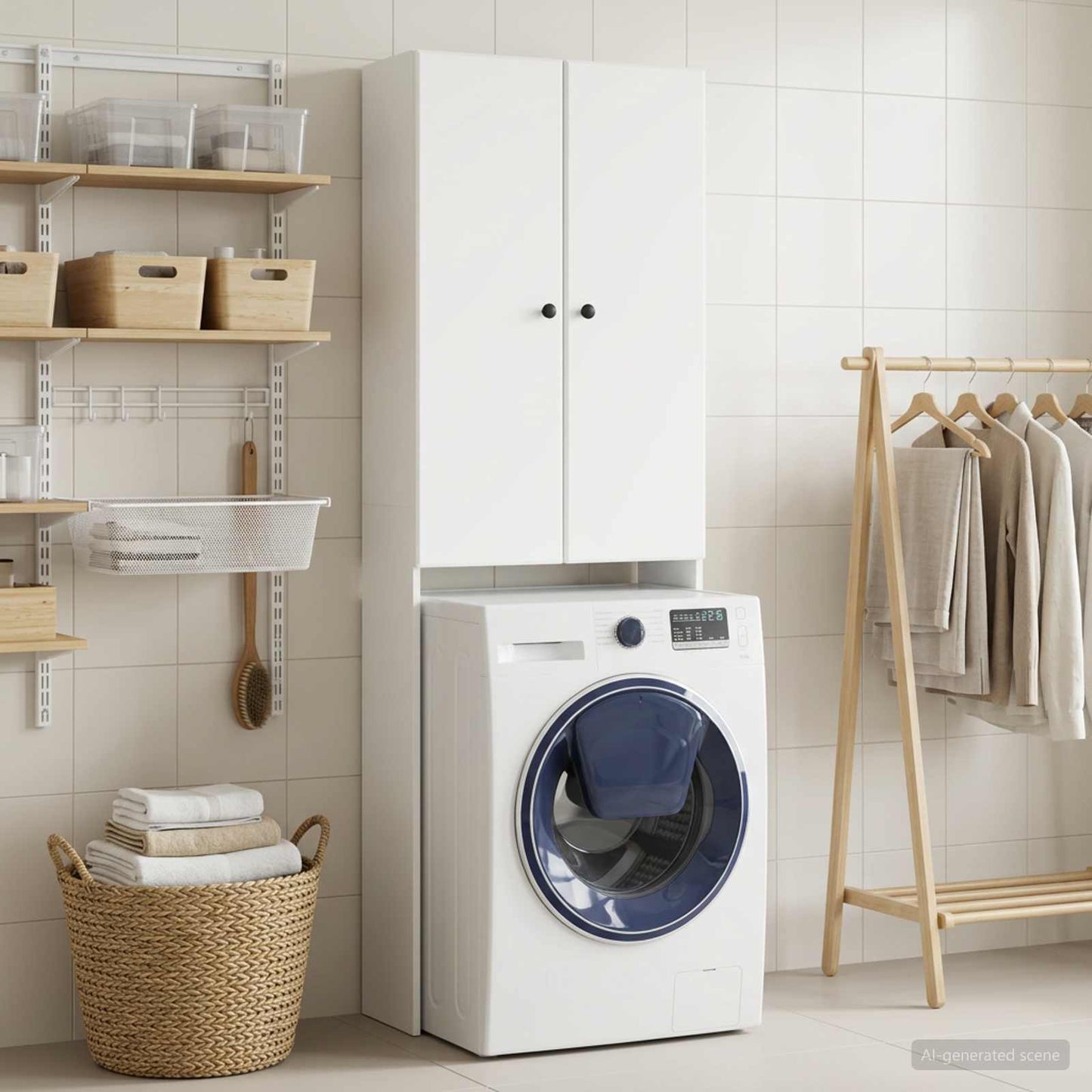 vidaXL Toilet Cabinet BREDA White 66 x 25.5 x 190 cm Engineered Wood