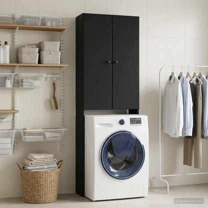 vidaXL Toilet Cabinet BREDA Black 66 x 25.5 x 190 cm Engineered Wood
