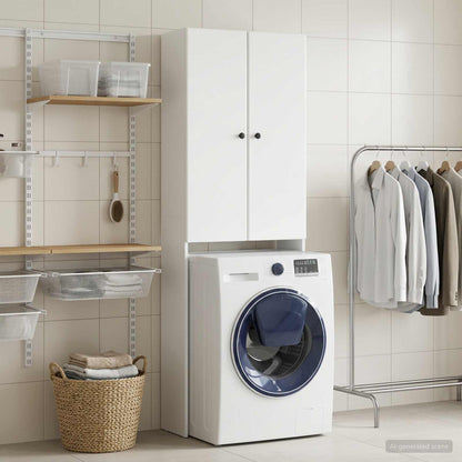 vidaXL Toilet Cabinet BREDA High Gloss White 66 x 25.5 x 190 cm