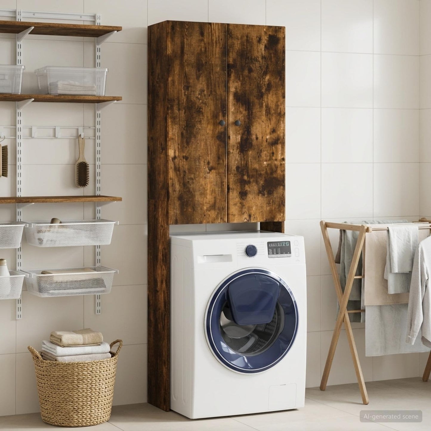 vidaXL Toilet Cabinet BREDA Smoked Oak 66 x 25.5 x 190 cm