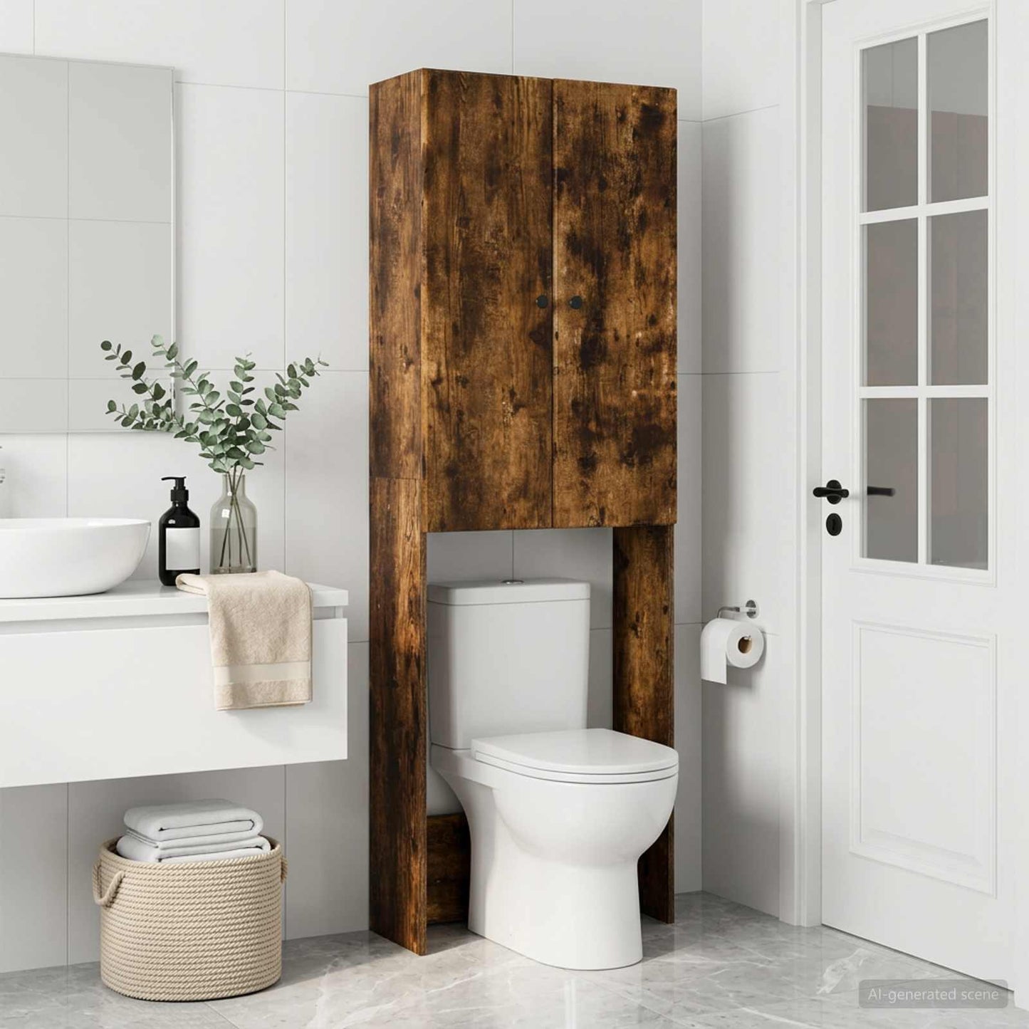 vidaXL Toilet Cabinet BREDA Smoked Oak 66 x 25.5 x 190 cm