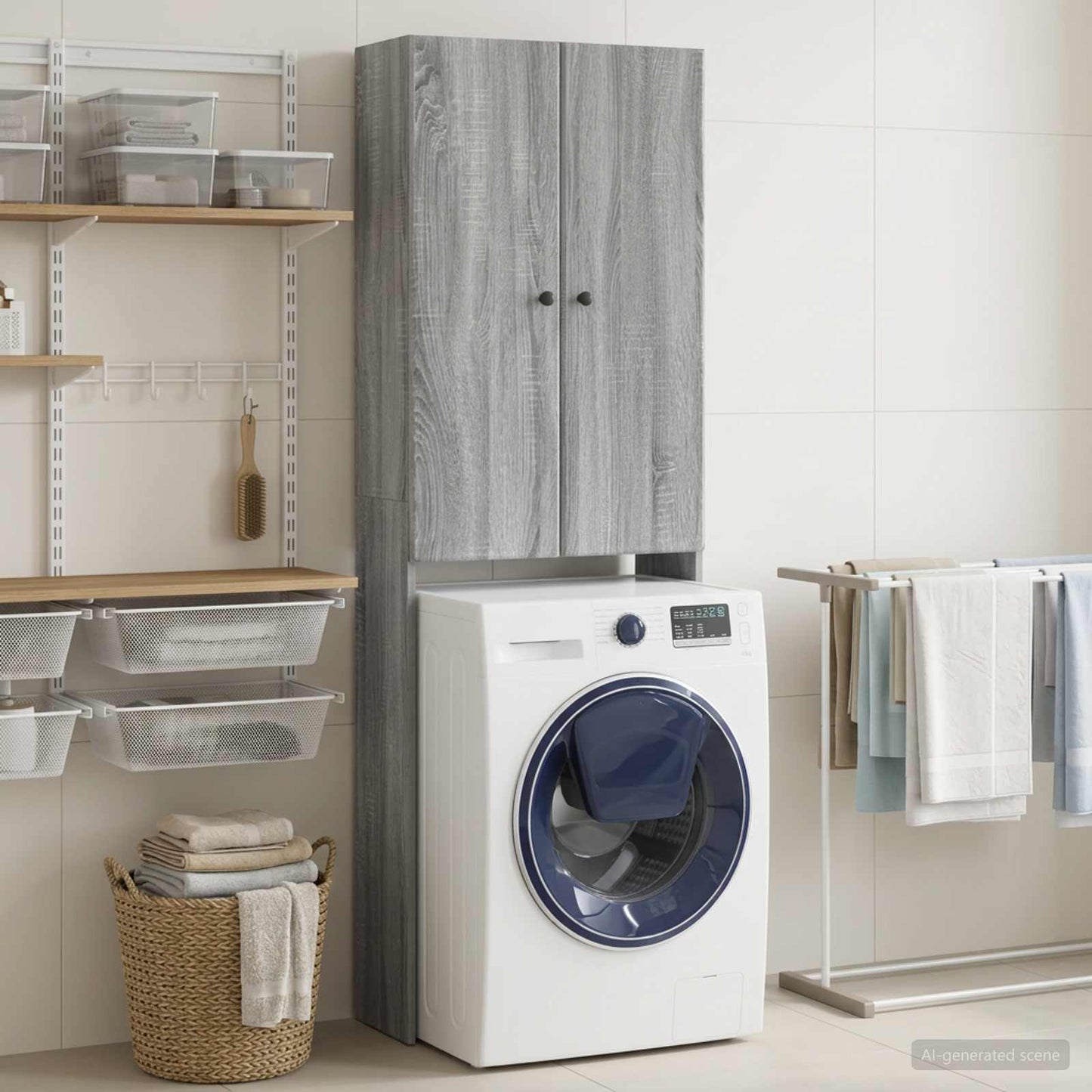vidaXL Toilet Cabinet BREDA Grey Sonoma 66 x 25.5 x 190 cm