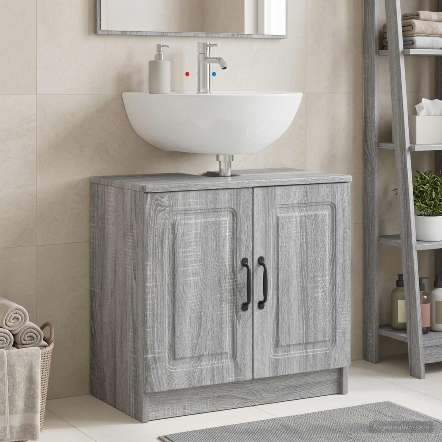vidaXL Bathroom Sink Cabinet UTRECHT Grey Sonoma 59.5 x 31.5x 59 cm